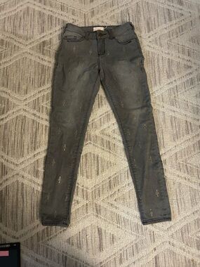 Sundance Women's Charcoal Skinny Jeans with Metallic Dot Embellishment